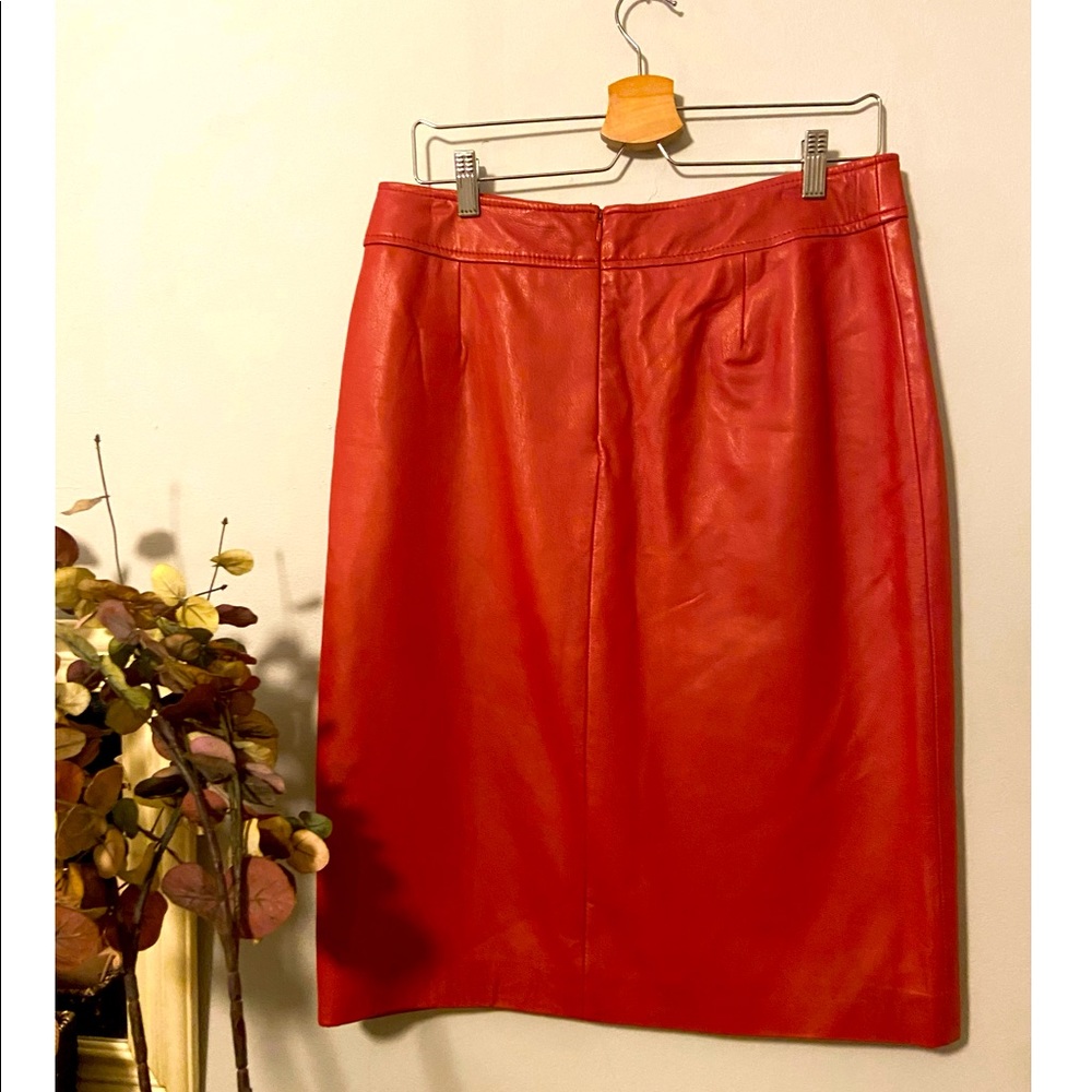 DKNY Red Leather Pencil Skirt, Sz 12